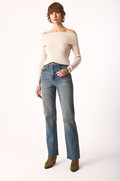 VENA Women's Wanda Dirty Dark Blue Wide Leg Jean Pants - Dirty Dark Blue