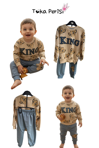 Toka Perisi The Lion King Beige / Indigo Blue Double Set (Two Thread Cotton Set)