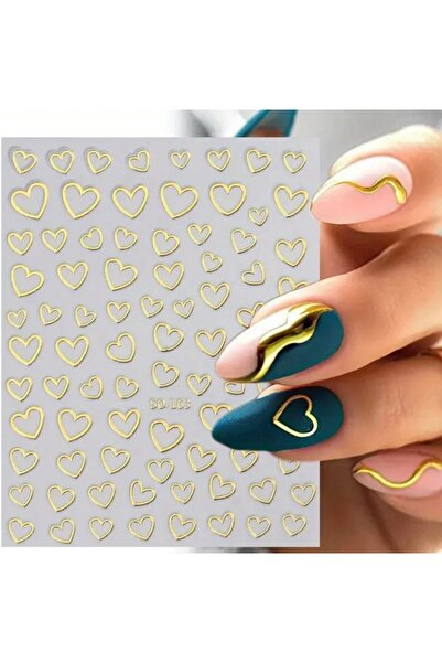 AEÇTASARIM Altın Kalp Çerçeve Tırnak Süsleme Stickerı, Nail Art Süslemeleri