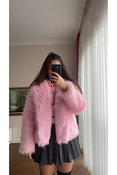 handebatmazbutik Pembe İçten Astarlı Suni Kürk