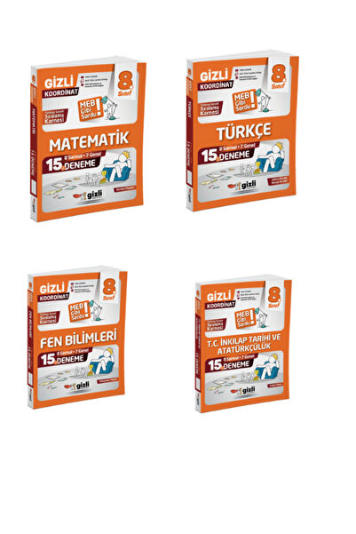 Gizli Yayınları 8.SINIF TÜRKÇE 15+MATEMATİK+İNKILAP+FEN DENEME SETİ(4 KİTAP)