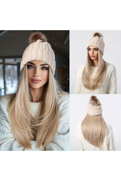animis beauty Ash blonde cap-style wig, long and straight hair, synthetic fiber that imitates human hair, 40 cm