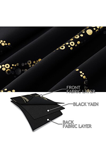 Yakamok Blackout Curtains - Wave Line Gold Dots, 2 Panels (52 x 84 in), Black