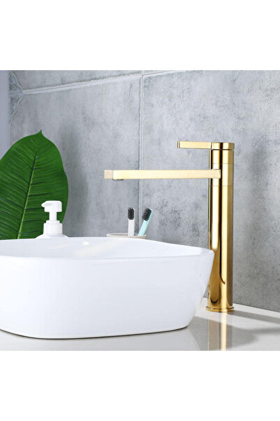 OEM Tias Basin Faucet, Deck-Mounted, High, Glossy Gold, Code 84018H-G