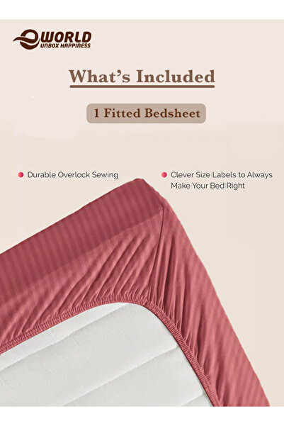 Eworld King Size Striped Microfiber Fitted Bedsheet, Deep Pocket, Breathable & Washable