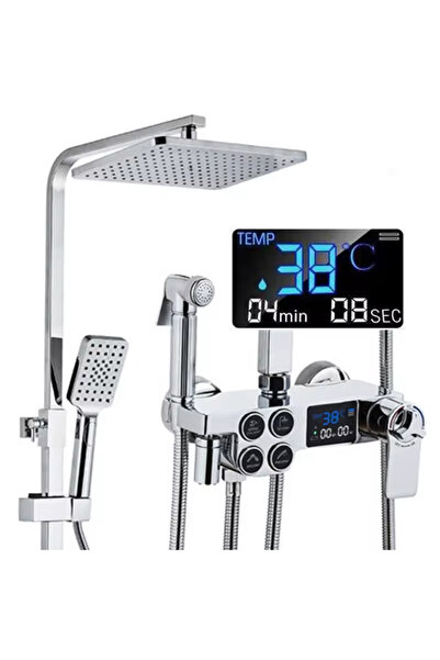 OEM Smart Shower Column with Thermostat, 4 Functions, LCD Display, Silver Chrome