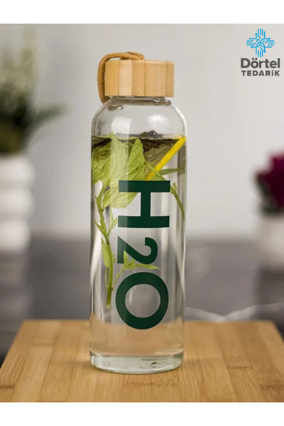 Tohana H2O Bamboo Lid Glass Flask with Cloth Case Gift 600 ml