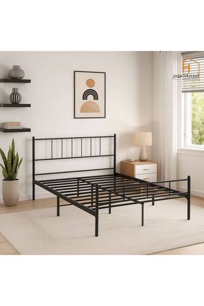 Al Saada Home إطار سرير معدني سريع البيع - 200 × 140 سم - أسود