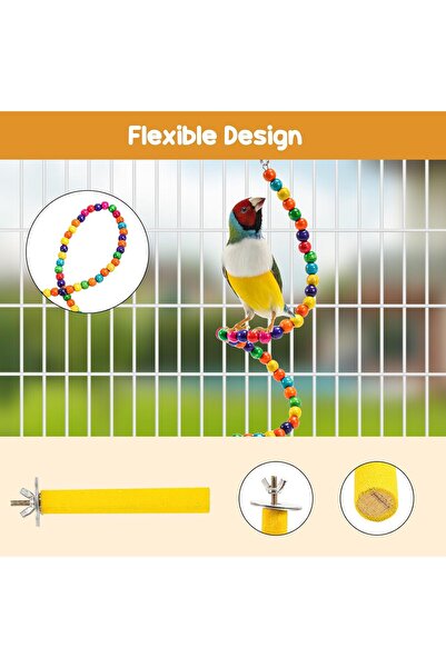 Primo Plus 6-Piece Bird Swing Chewing Toy Set With Hammock Bell Multicolour 21 x 6cm