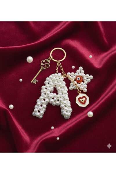 FOR YOU TAKI by Ezgi Pearl Beaded Letter a Heart Shaped Bag Charm and Keychain/Make in Any Letter You Want