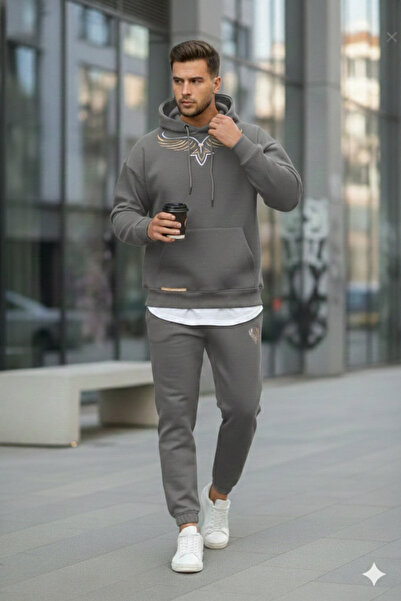 NİCE Oversized Hooded Cotton Men's Tracksuit Set |   Fleece Casual Style Sweatshirt and Bottom Set