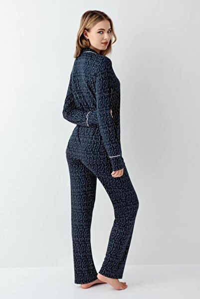 ROZELT Women's Navy Blue Modal Shirt Collar Comfortable Pajama Set