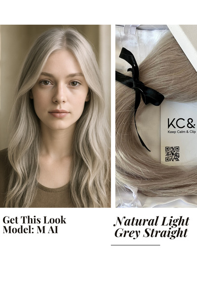 keep calm & Clip Em In - Clip-in Hair Extensions - Natural Light Grey- Slavic Remy Hair 12"