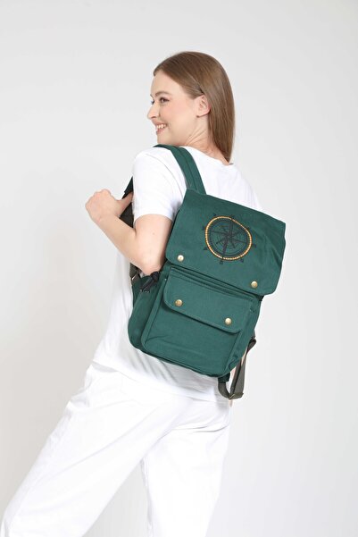 street&bagdnz Compass Embroidery Backpack Daily Use Travel Camping School Bag