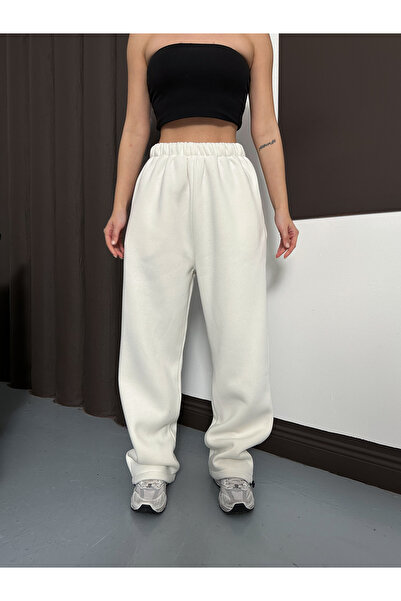 Ergün Women's High Waist Extra Loose Fit Adjustable Leg Opening Back Pocket 3-Thread Winter Trousers