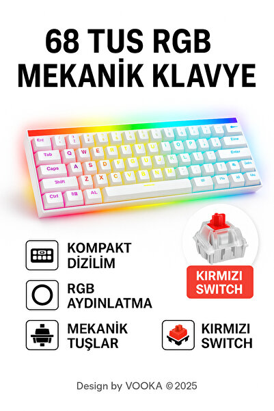 MAMBASNAKE 68 Tuş Red Switch RGB Mekanik Oyuncu Klavyesi – Hot Sbhghhhwapple, Renkli Aydınlatma Gaming Keyboard