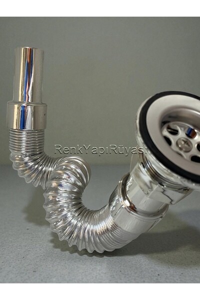 RENK YAPI RÜYASI GRİ KROM LAVABO SİFONU KÖRÜKLÜ RAKORLU KOKU ÖNLEYİCİ GİDER B...