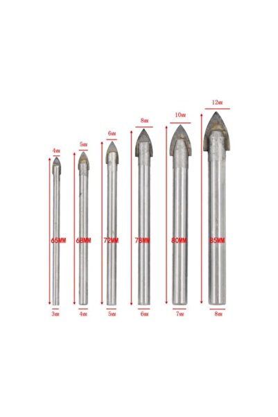 Drill Bits for Glass, Ceramic, Tile and Porcelain - Set of 6 (4,5,6,8,10,12mm)
