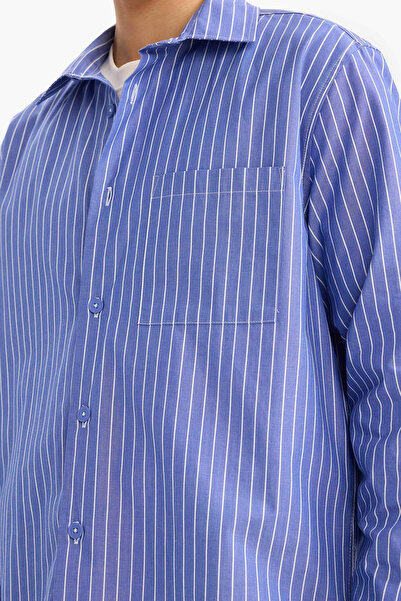 DeFacto G6194AXBE410 Μπλε μακρυμάνικο πουκάμισο με ρίγες