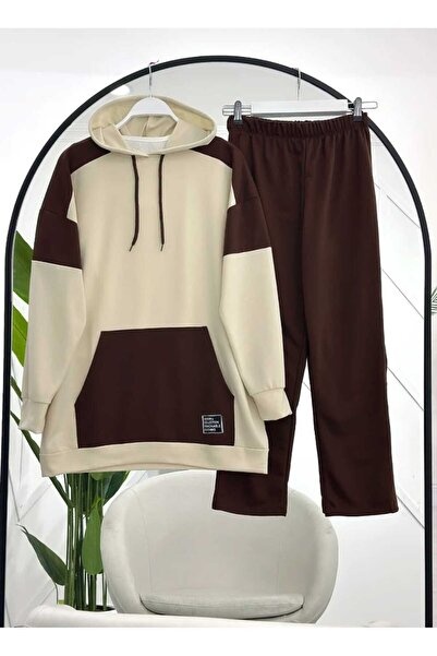 MODA VEDAT Women's Double Color K Hooded Double Set -0045