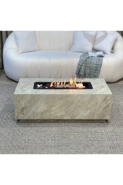 homejoyz طاولة مع موقد فحم مدمج - رمادي حجري - 120×60×40 سم