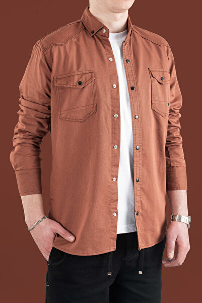 bombe Slim Fit Men's Denim Shirt Khaki