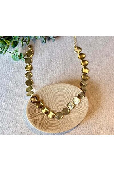 Genel Markalar Daire Plaka Detaylı Gold Kolye