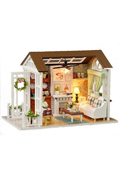 Ikonka Model de casă de păpuși din lemn cu LED 15 x 20 cm