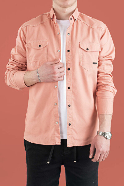 bombe Slim Fit Men's Denim Shirt Khaki