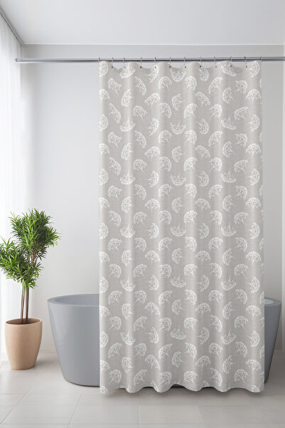 Moud's Perdele de baie, perdea de duș cu model de pene albe, perdea de cadă, ...