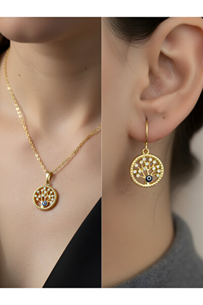TURBİJ Evil Eye Tree of Life Exquisite Detail Women's Necklace Earring Set