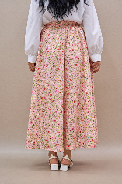 KÜÇÜĞÜM BUTİK Powder Mini Floral Flared Poplin Skirt