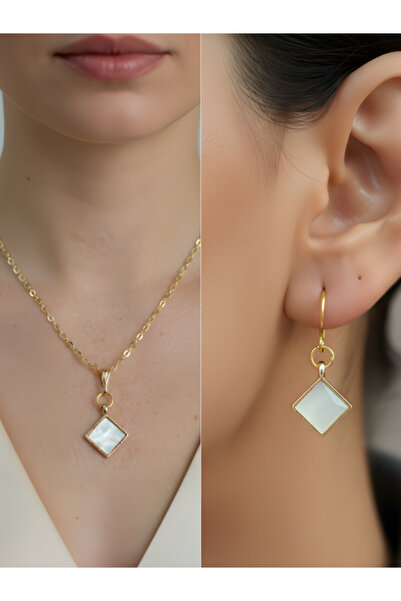 TURBİJ Square Detail Women's Necklace Earring Set