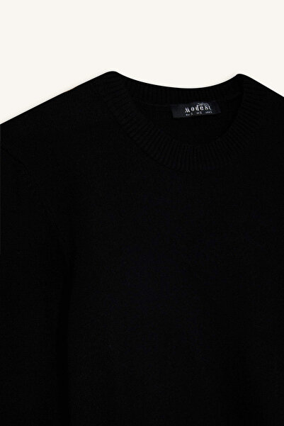 DeFacto H3431Azbk27 Black Regular Fit Crew Neck Slit Basic Plain Knitwear Sweater Tunic