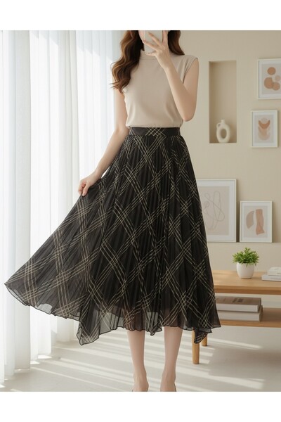 MissRunin Skirt Asymmetrical Cut Lined Chiffon Skirt