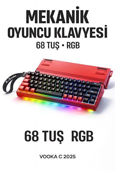 MAMBASNAKE 68 Tuş Red Switch RGB Mekanik Oyuncu Klavyesi – Hot Sbhghhhwapple, Renkli Aydınlatma Gaming Keyboard