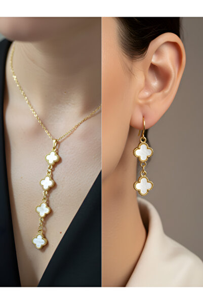 TURBİJ Four Leaf Detail Women's Necklace Earring Set