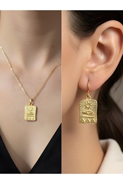 TURBİJ Sun Symbol Ancient Stylish Women's Necklace Earring Set