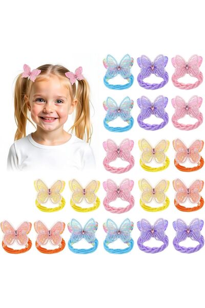 Generic Tazwiq Butterfly Hair Tie Set - 20 Colorful Elastic Hair Ties with Bow Accents