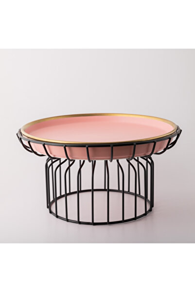 Malooki Pink and gold platter – black stand 26 cm diameter