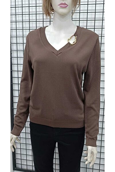 Butik Şans Buckle Detailed V-Neck Knitwear Blouse