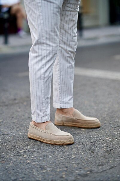 Ahmed Hamdi Bey Rafael Beige Suede Men's Leather Shoes