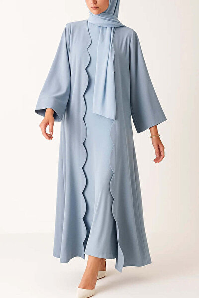 MayaCloset Wave Cut Detailed Long Woven Kimono & Kaftan & Abaya with Inner Dress