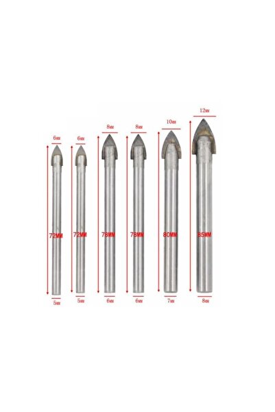 Drill Bits for Glass, Ceramic and Tile - Set 6 pcs (6mm, 8mm, 10mm, 12mm)