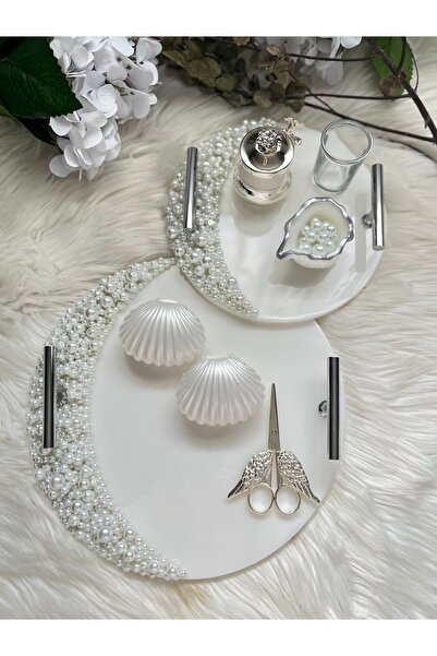 RESİNARTSHOP Epoksi İncili Nişan Seti Gümüş