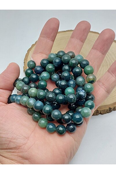 Yasamtohumu Mărgele din piatră de agat cu alge marine 10 mm – Bijuterii natur...