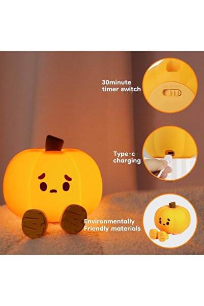 Generic Anspect Cute Pumpkin LED Night Light - Rechargeable Bedside Lamp for Kids, Halloween Decor, Nursing