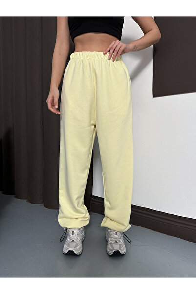 Ergün Women's High Waist Extra Loose Fit Adjustable Leg Opening Back Pocket 3-Thread Winter Trousers