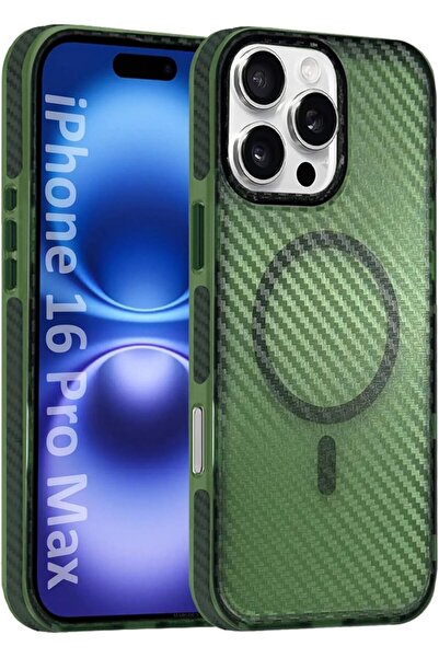 Margoun جراب iPhone 16 Pro Max من ألياف الكربون الصلبة - أخضر
