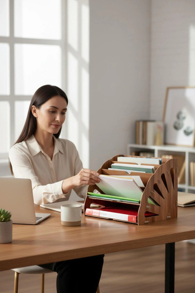 BenomTech منظم ملفات خشبي لسطح المكتب مكون من 5 طبقات ومتعدد الأقسام